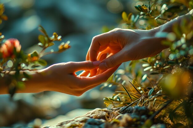 Photo les mains entrelacées avec la nature