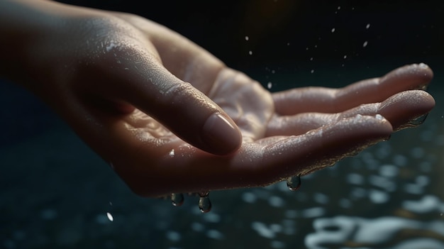 Photo mains d'un être humain avec une eau générative ai