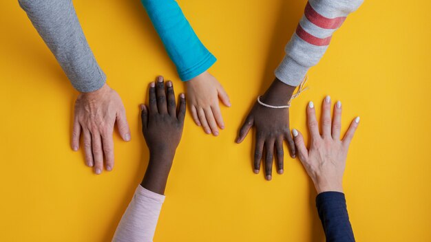 Mains de famille de cinq personnes