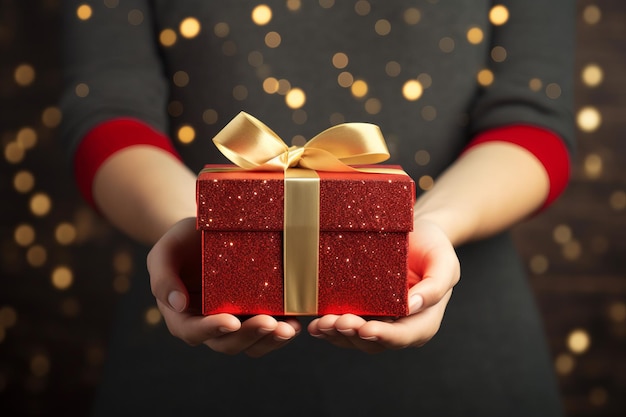 Photo des mains féminines tenant une boîte cadeau