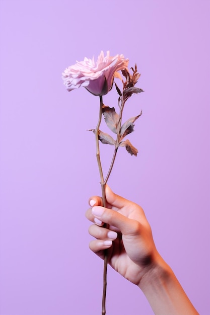 Mains femme beauté floral violet rose bouquet nature fleurs amour fraîcheur été présent