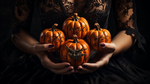 Mains de femme et citrouilles d'Halloween