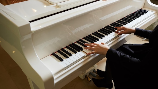 Mains de femme sur le clavier du piano libre