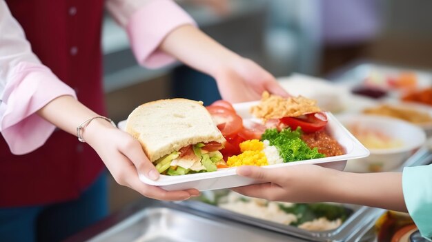 Photo les mains d'une femme prenant de la nourriture du réfrigérateur dans un restaurant en gros plan