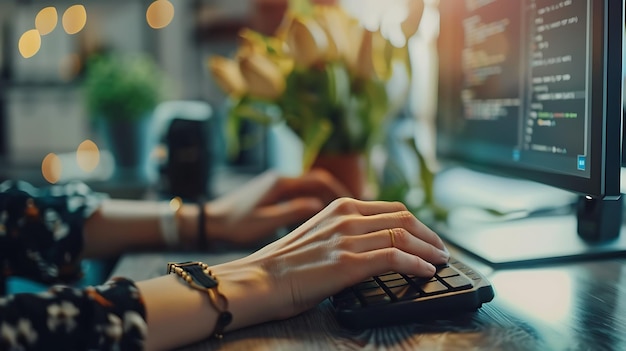 Les mains d'une femme tapent sur un clavier.