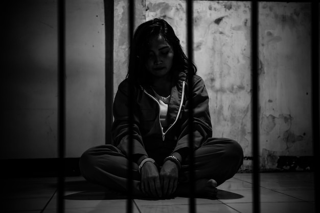 Mains de femmes désespérées d'attraper la prison de ferconcept de prisonnierThaïlandaisEspoir d'être libreSi la violation de la loi serait arrêtée et emprisonnée