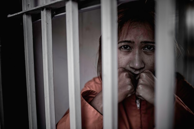 Mains de femmes désespérées d'attraper la prison de ferconcept de prisonnierThaïlandaisEspoir d'être libreSi la violation de la loi serait arrêtée et emprisonnée