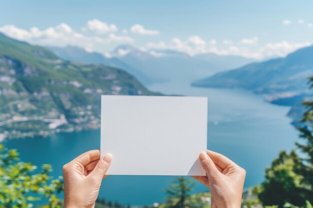 Des mains de femmes tenant une carte blanche sur le fond