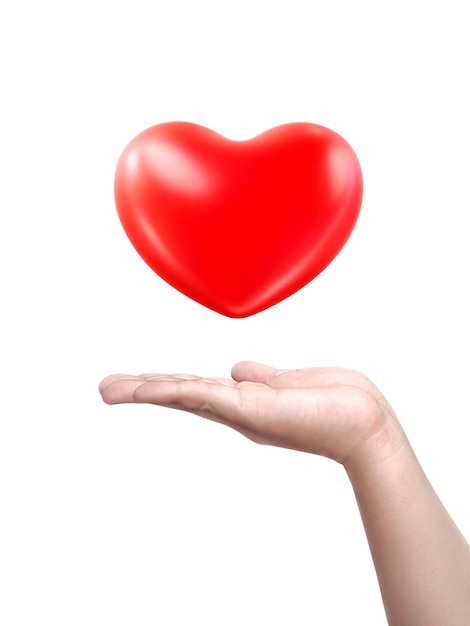 Mains en forme de coeur rouge isolés sur fond blanc