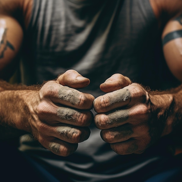 Les mains de la forme physique masculine au gymnase