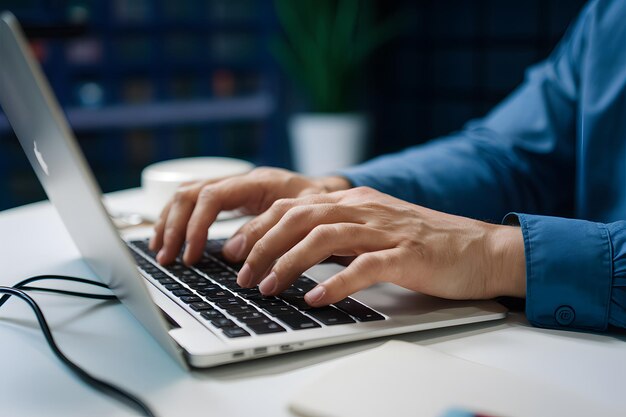 Photo les mains d'un homme habile à taper fonctionnent habilement sur le clavier d'un pc