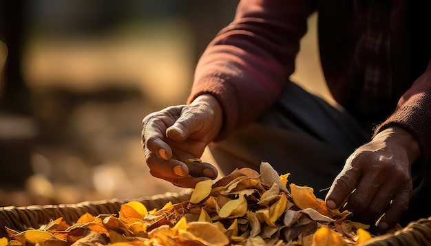 Mains d'un homme libre collectant des épices et des épices au Mexique