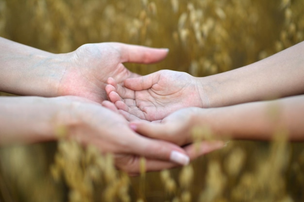 Les mains humaines se bouchent, grandi et enfant