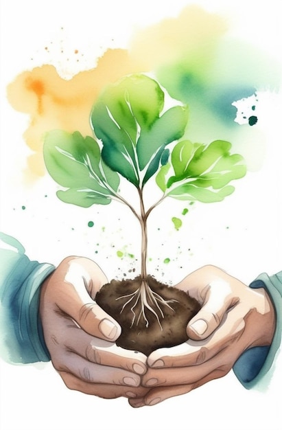 Les mains humaines tiennent une poignée de terre à partir de laquelle un arbre pousse arbuste plante germe semis écologie