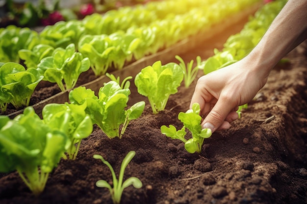 Les mains des jardiniers plantent et cueillent des légumes du jardin d'arrière-cour Le jardinier en gants prépare le sol pour les semis