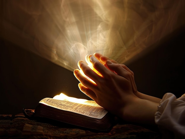 Des mains jointes en prière sur une Bible