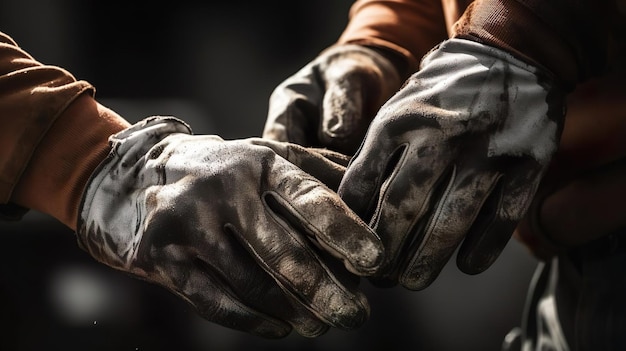 gros plan sur les mains d'un travailleur masculin de l'industrie  professionnelle avec des gants de protection travaille avec des outils de  précision pour la métallurgie, des tours mécaniques et un atelier de