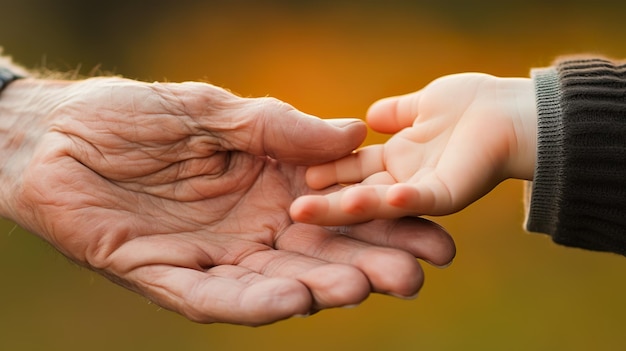 Les mains d'une personne âgée et d'un petit bébé en gros plan