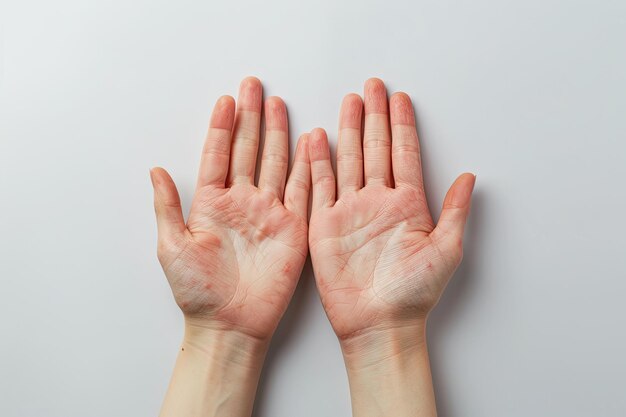 Photo les mains d'une personne sont étendues sur un fond gris