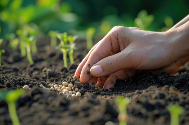 Les mains plantent les graines dans la terre