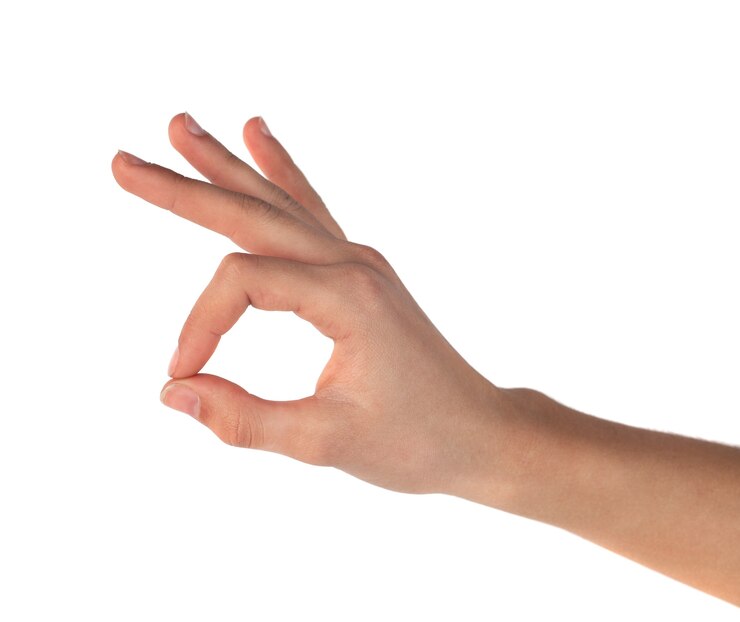 Photo les mains prennent le geste du signe correct sur blanc