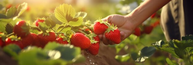 Des mains qui cueillent des fraises