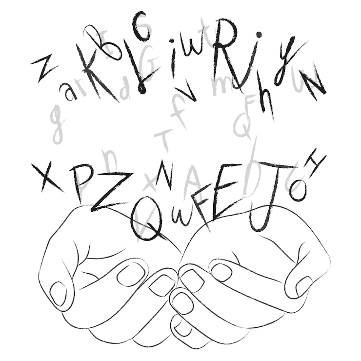 Photo des mains qui cueillent des lettres de l'alphabet, un autocollant png, un fond transparent.