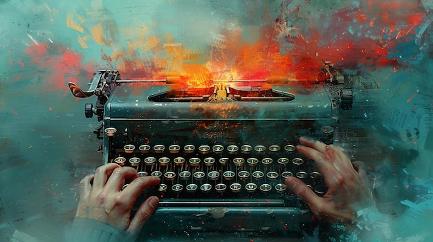 Photo des mains qui tapent sur une machine à écrire d'époque