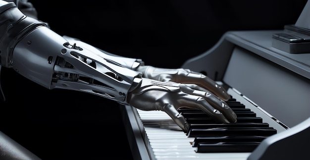Mains robotiques jouant le concept de science et de technologie du piano