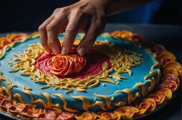 Des mains sculptant une réplique réaliste d'un gâteau d'un aliment ou d'un objet préféré