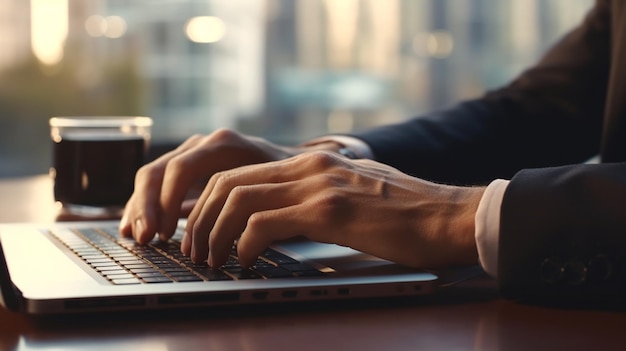 Mains tapant sur un clavier d'ordinateur portable