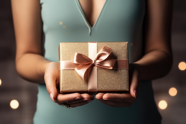 Mains tenant un cadeau ou un cadeau pour Noël ou un anniversaire