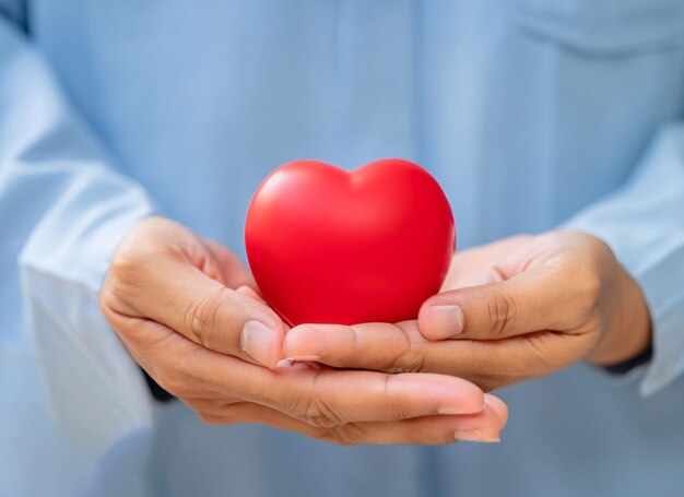 Les mains tenant le cœur rouge soins de santé amour journée mondiale du cœur journée mondiale de la santé