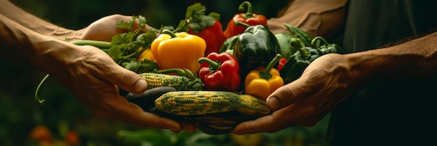 Mains tenant des légumes à la ferme Concept d'écologie