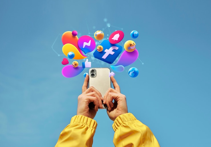 Photo les mains tenant le smartphone concept de médias sociaux