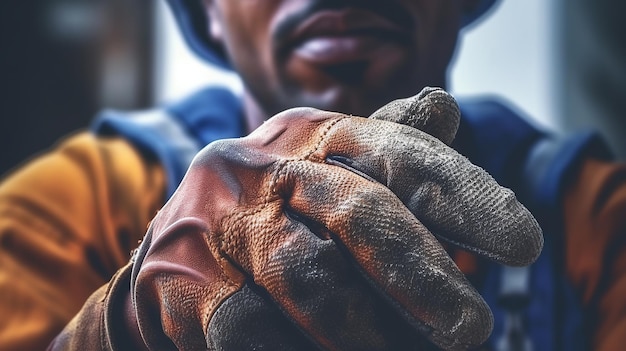 Mains de travailleur de la construction avec des gants