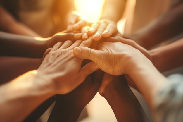 Des mains unies montrant le travail d'équipe et le soutien