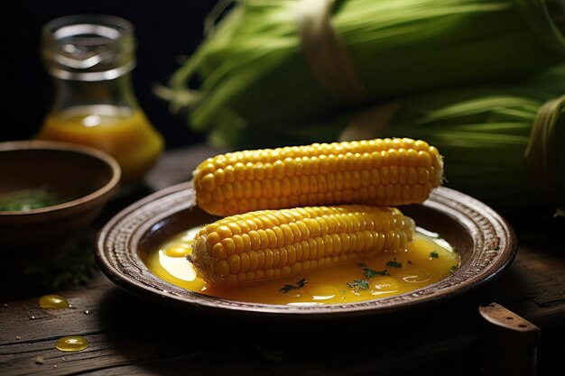 Photo maïs bouilli sur une assiette de nourriture