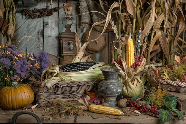 Le maïs dans le cadre d'une exposition de Thanksgiving