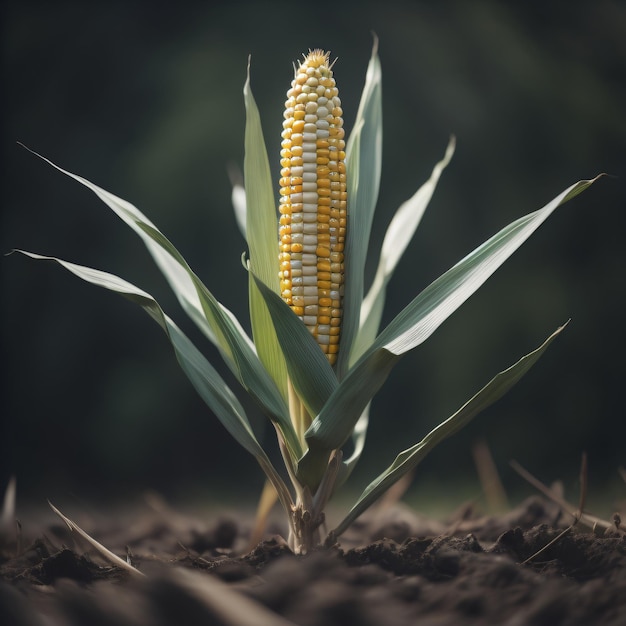 Photo un maïs pousse dans le sol et est prêt à être planté.