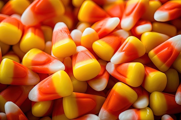 Maïs sucré coloré pour Halloween dans une pile en gros plan