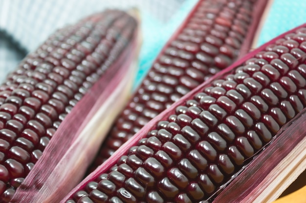 Maïs sucré pourpre, beau grain pour sain, coloré de fruits pour décorer la cuisine