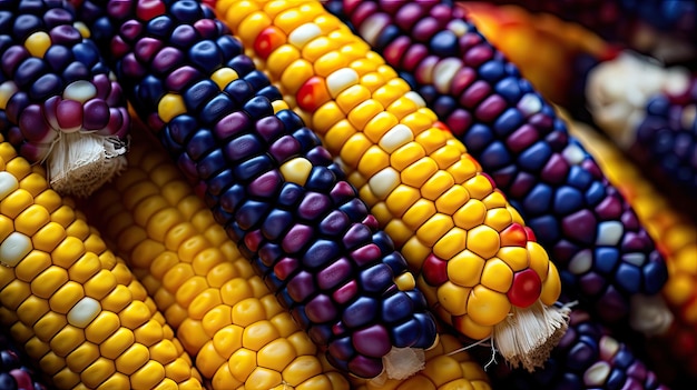 Photo le maïs vibrant et multicolore