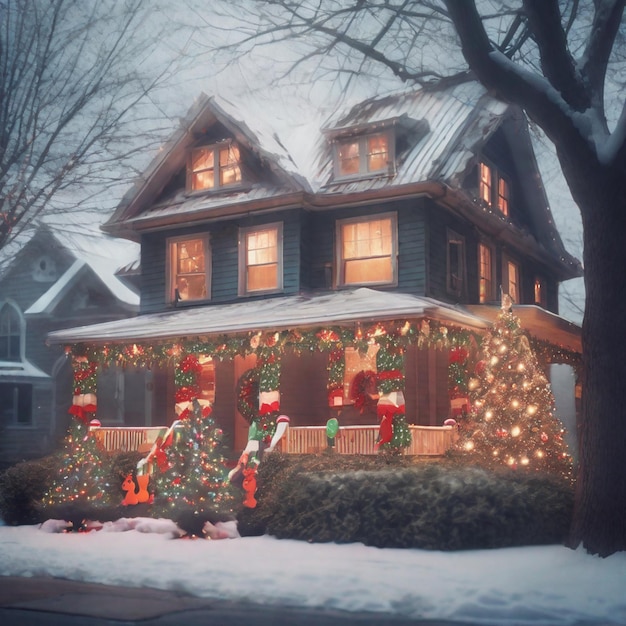 Une maison américaine de Noël festive