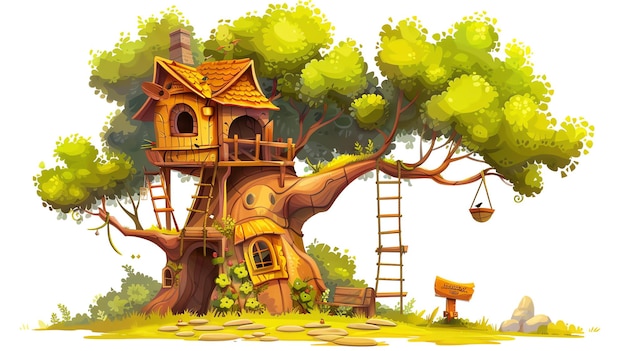 Photo une maison d'arbre capricieuse nichée haut au-dessus du sol, une cachette parfaite pour les enfants.