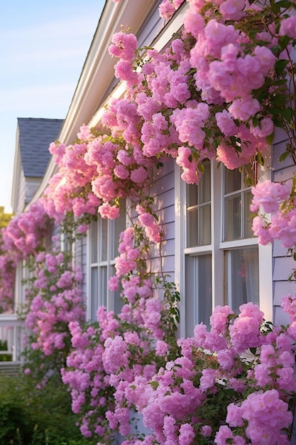 maison avec un arbre en fleurs