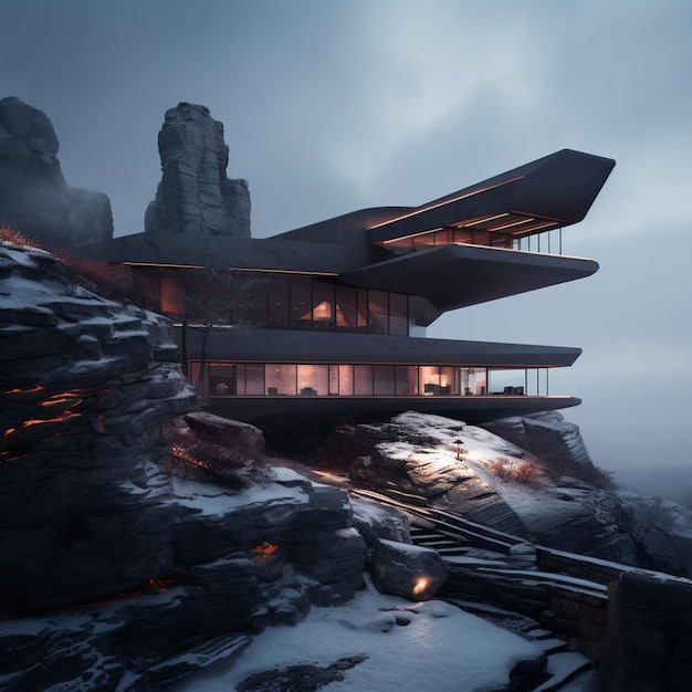 maison arrafée sur une montagne avec vue sur l'océan