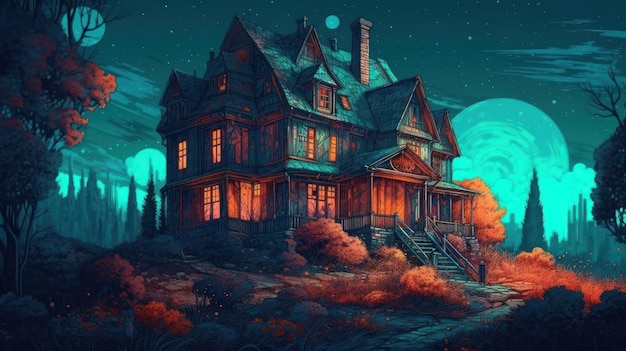 Une maison au clair de lune