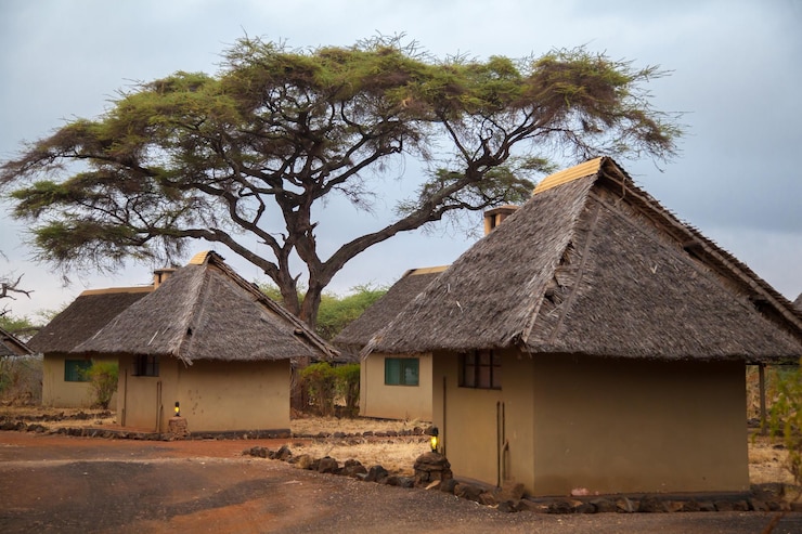Photo une maison au milieu des arbres et des bâtiments contre le ciel