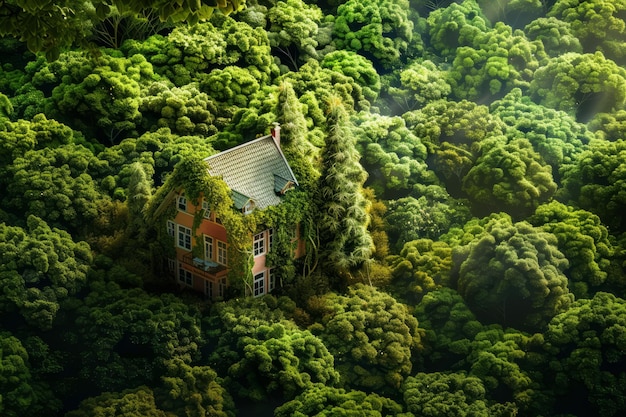 Une maison au milieu de la nature.